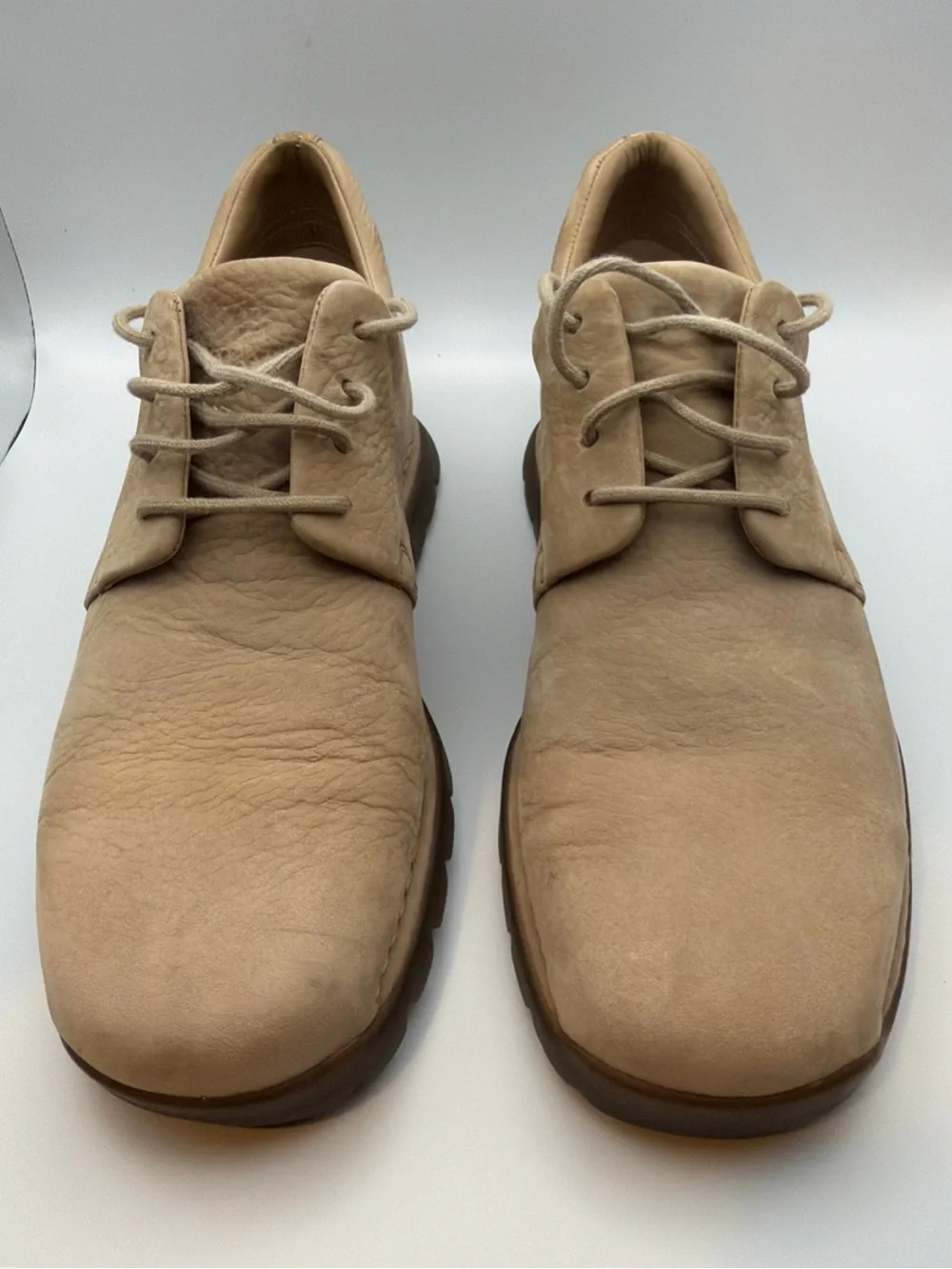 Vintage Cole Haan Country Men's Beige Nubuck Grained Leather Oxfords Lug Sole9.5